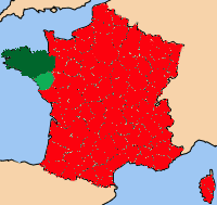 Map of France with Brittany region marked in red